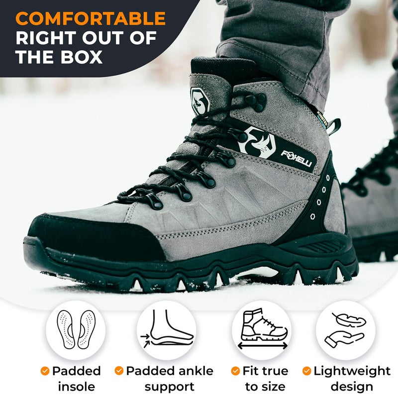 Foxelli Menâ€™s Hiking Boots â€“ Waterproof Breathable & Lightweight Suede Leather Hiking Boots for Men - Image 3